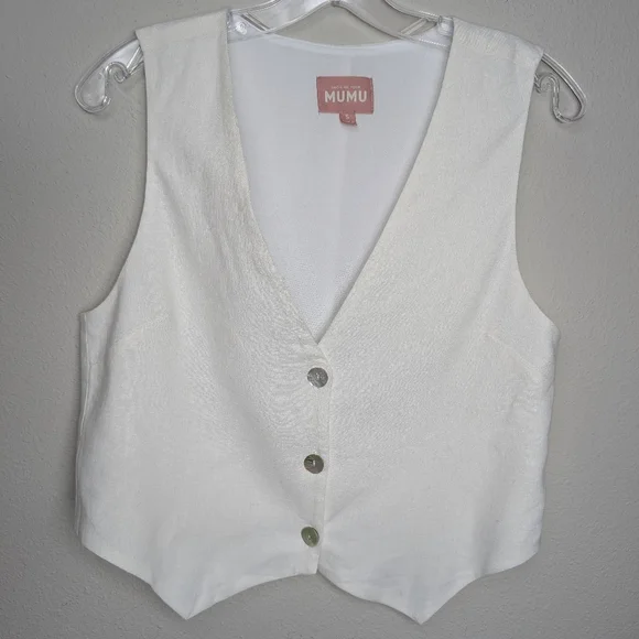 Show Me Your Mumu Vicky Vest Women's Small White Linen Shirt Top Golden 2 - Picture 13 of 15